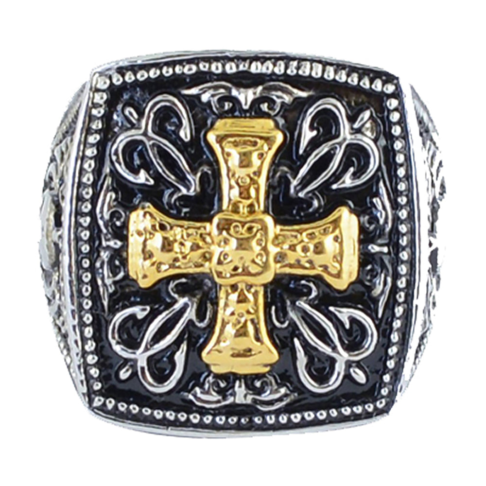 Sk1782 Gents Gold Edition Greek Cross Ring Stainless Steel Motorcycle Jewelry Size 9-15 Rings