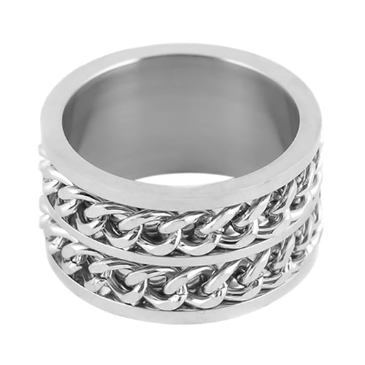Sk1788 Gents Double Chain Cuban Link Spinner Ring Stainless Steel Motorcycle Jewelry Size 8-15 Rings