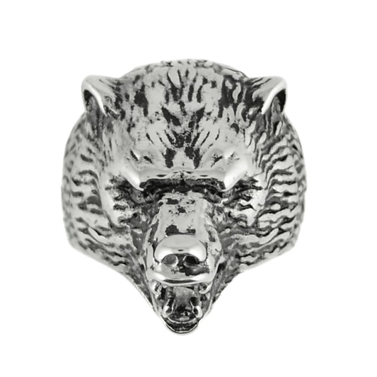 Sk1845 Gents Grizzly Bear Ring Stainless Steel Motorcycle Jewelry Size 9-15 Rings