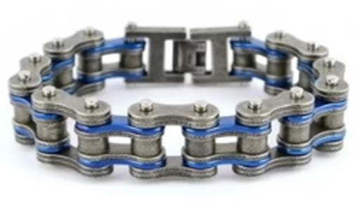 Sk2258 3/4’ Wide Two Tone Distressed/Blue Stainless Steel Motorcycle Chain Bracelet Men’s Bike