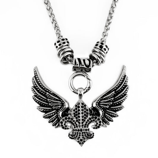Sk2260Blk Black Ladies Angel Open Wing & Cross Black Bling Pendant With 4Mm Foxtail Necklace