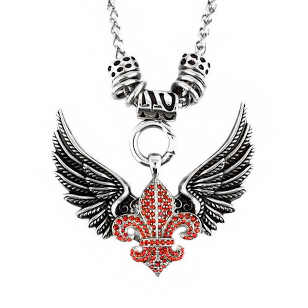 Sk2260Red Ladies Angel Open Wing & Cross Red Bling Pendant With 4Mm Foxtail Necklace 19’’