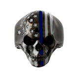 Sk2295 American Flag Skull Ring Stainless Steel Gunmetal Finish Thin Blue Line Size 9-16 Rings