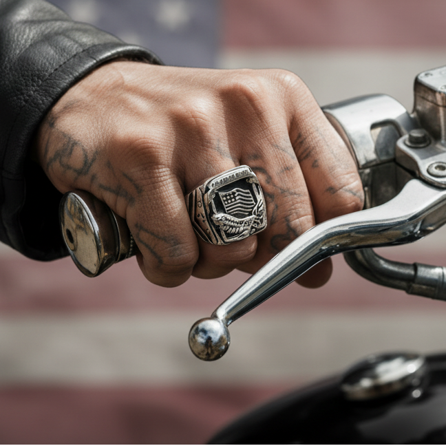 Men’s American Pride Eagle Flag Ring – Stainless Steel Patriotic Biker Ring