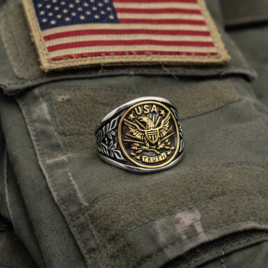 Men’s USA “Truth” Ring – Low‑Profile Stainless Steel Patriotic Biker Ring