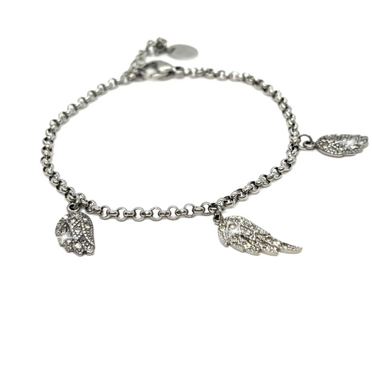 SK1530 Ladies Crystal Angel Wing Bling Bracelet 8’’ Adjustable Stainless Steel Motorcycle Jewelry 8 Bracelet
