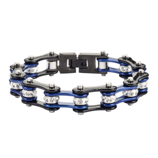 SK1107 Wide Two Tone Black Candy Blue White Crystal Centers