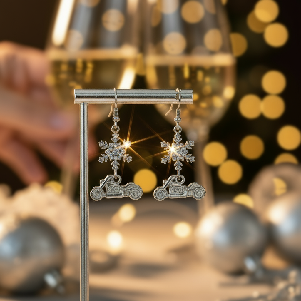 SK2705 Ladies Holiday Earrings Snowflake with Motorcycle Earrings