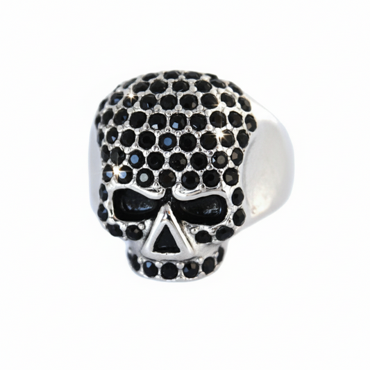 SK1075B Ladies Bling Skull Imitation Black Diamond Ring Stainless Steel Motorcycle Jewelry Size 6-10 Rings