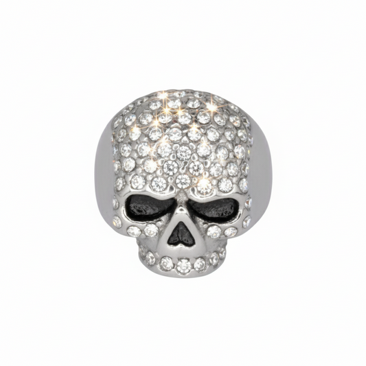 SK1075 Ladies Bling Skull Imitation Diamond Ring Stainless Steel Motorcycle Jewelry Size 6-10 Rings