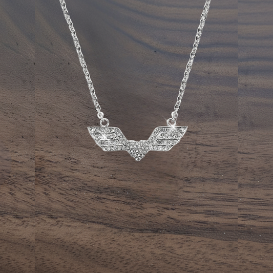 Women’s Double Angel Wing Heart Crystal Necklace – Motorcycle Jewelry