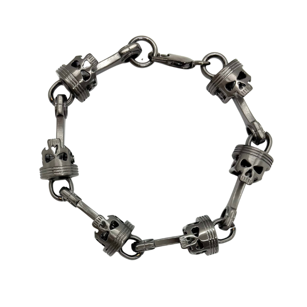 SK2290G Gunmetal Piston Skull Bracelet Stainless Steel 9"