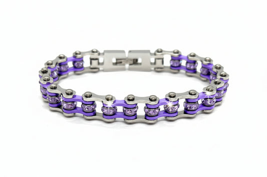 SK2806 3/8’’ MINI MINI Silver Violet Violet Crystals - Stainless Steel Motorcycle Bike Chain Bracelet Ladies Bracelets