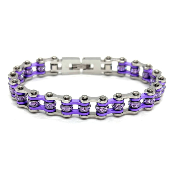 SK2806 3/8’’ MINI MINI Silver Violet Violet Crystals - Stainless Steel Motorcycle Bike Chain Bracelet Ladies Bracelets