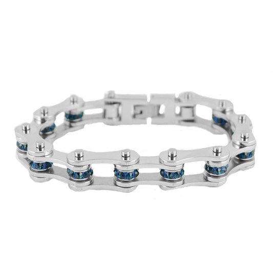 Sk2227D December 1/2’’ Wide Blue Zircon Color Crystal Centers Bracelet