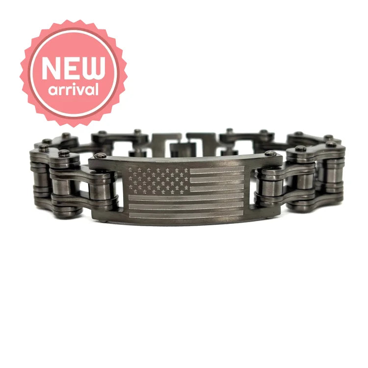 SK1843F Mens Flag Badge Gunmetal 3/4’’ Bracelet Bracelet