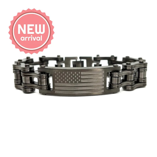 SK1843F Mens Flag Badge Gunmetal 3/4’’ Bracelet Bracelet