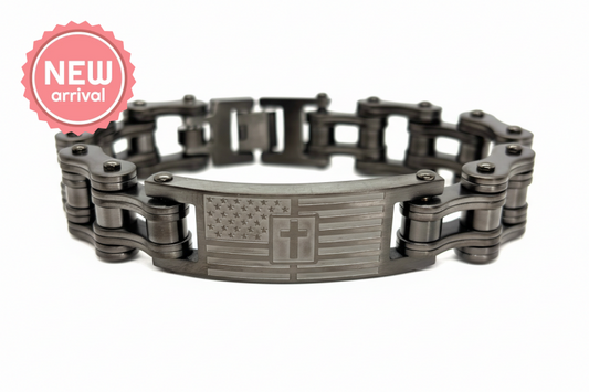 SK1843C Mens Cross Badge Gunmetal 3/4’’ Bracelet Bracelet