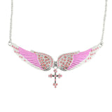 Sk2245 Large Pink Painted Winged Necklace With Cross Imitation Crystals Necklaces