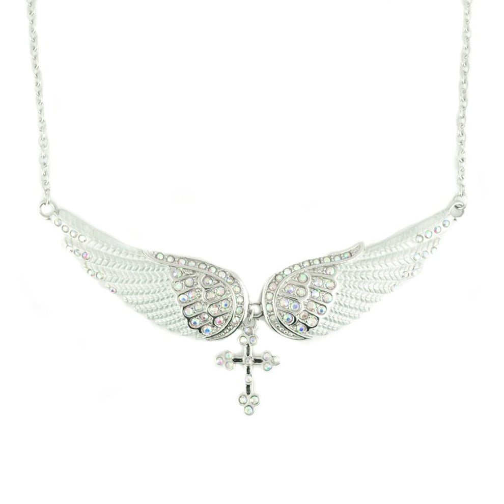 SK2253 White Painted Winged Necklace With Cross White Imitation Crysta ...