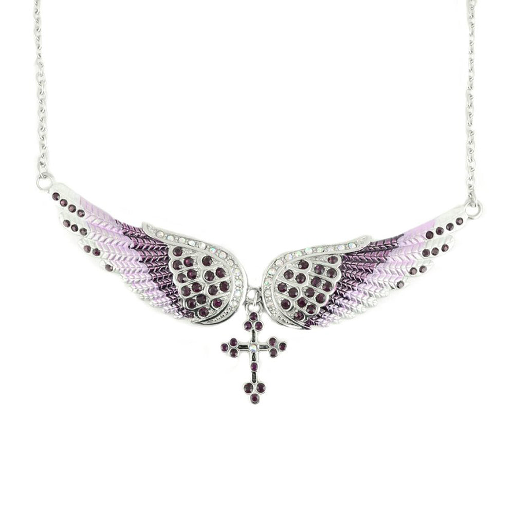 Sk2251 Purple Painted Winged Necklace With Cross Imitation Crystals Necklaces