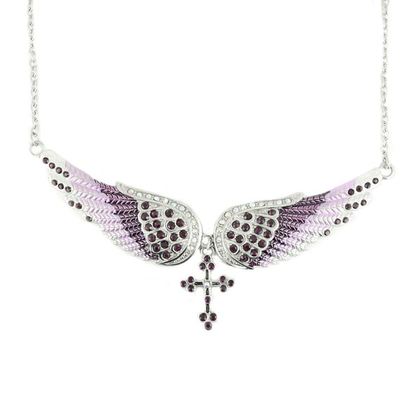 Sk2251 Purple Painted Winged Necklace With Cross Imitation Crystals Necklaces