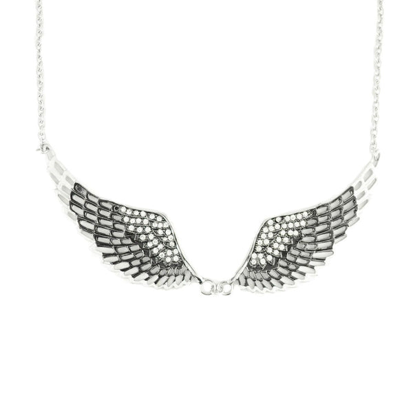 Sk2236 Black Painted Winged Necklace White Imitation Crystals Necklaces