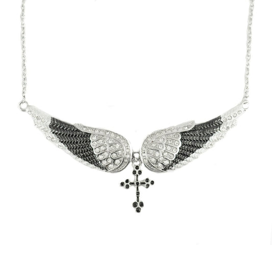 Sk2242 Black Painted Winged Necklace With Cross White Imitation Crystals Necklaces