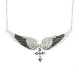 Sk2242 Black Painted Winged Necklace With Cross White Imitation Crystals Necklaces