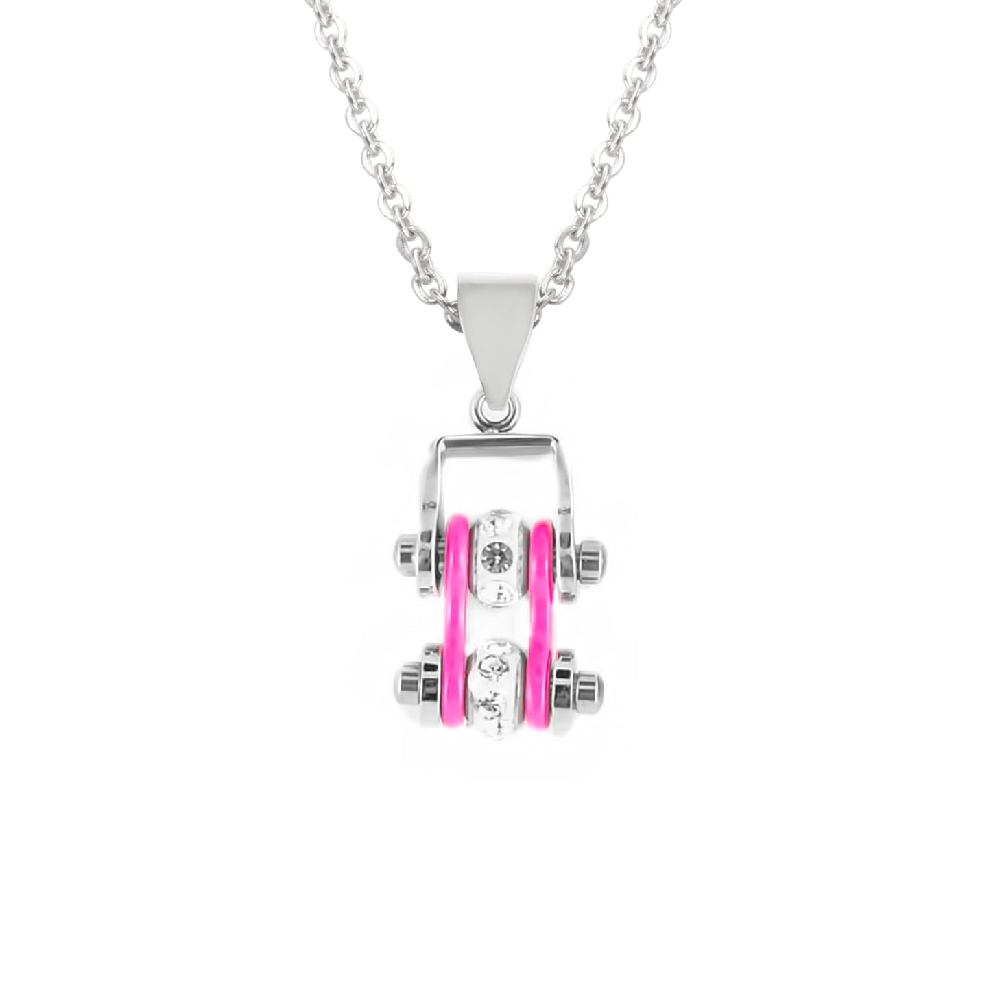 Sk2018N Pendant Mini Chain Link With Necklace Silver Hot Pink Stainless Steel