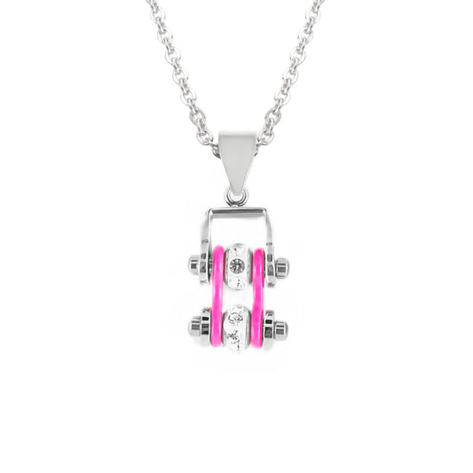 Sk2018N Pendant Mini Chain Link With Necklace Silver Hot Pink Stainless Steel