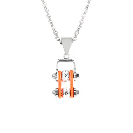 Sk2002N Pendant Mini Chain Link With Necklace Silver Orange Stainless Steel Necklaces