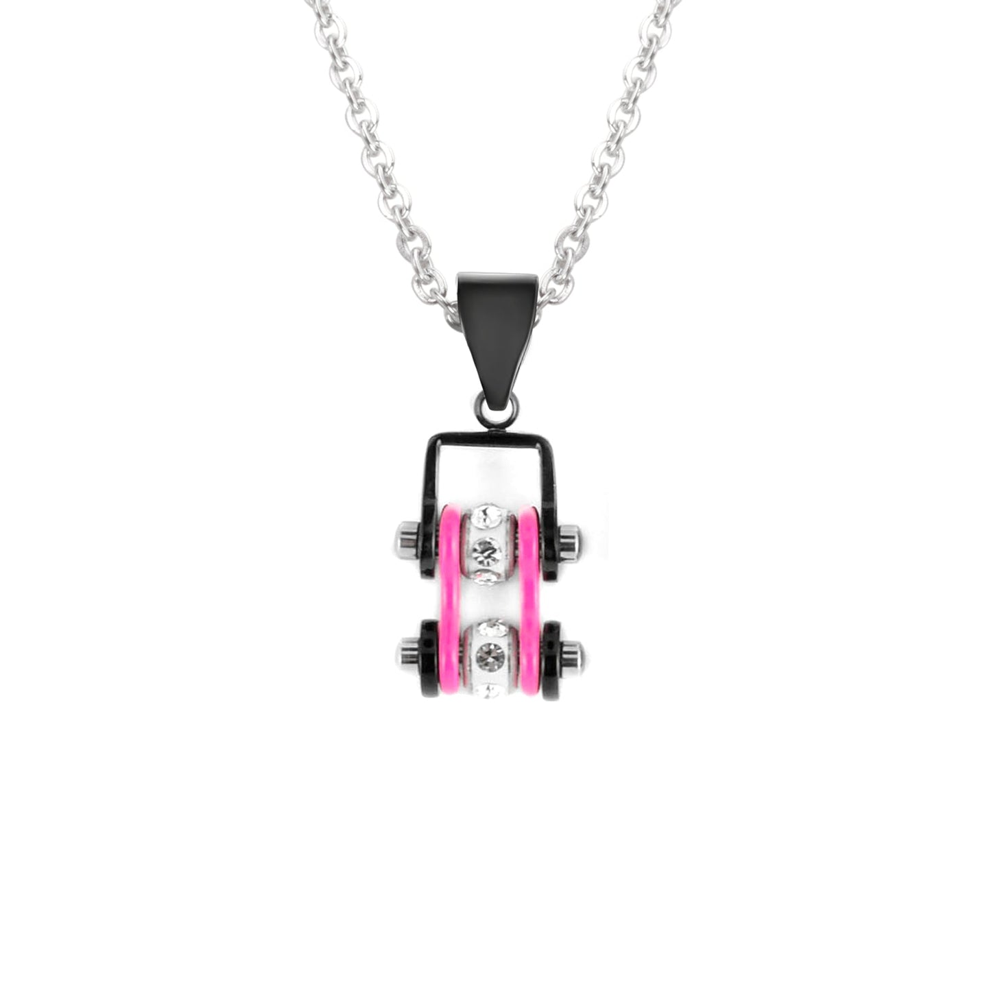 Sk2097N Pendant Mini Chain Link With Necklace Black Hot Pink Stainless Steel
