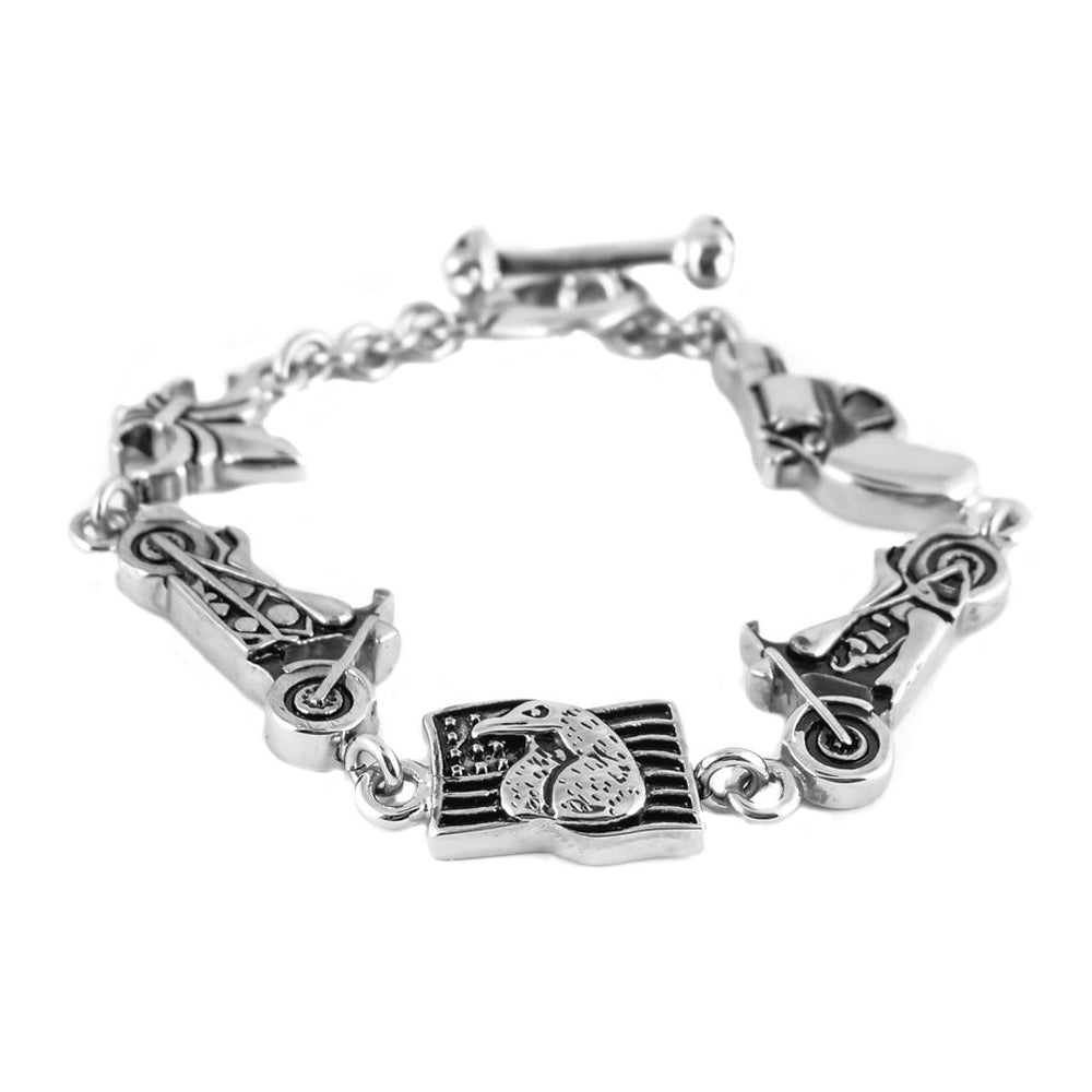 Sk1380 Flag Gun Bikes Gents Bracelet Stainless Steel Motorcycle Jewelry