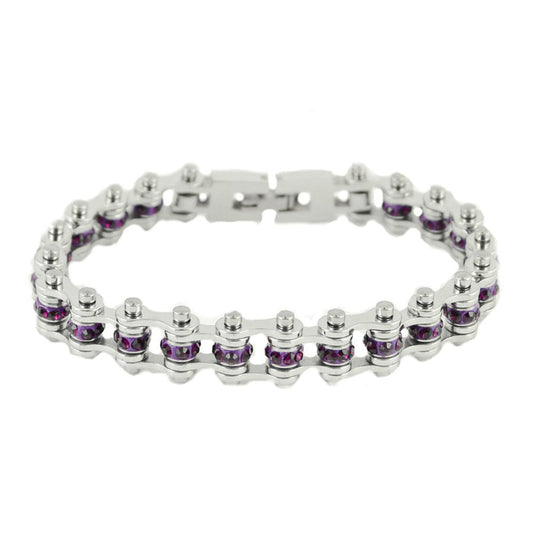 Sk2210 February 3/8’’ Wide Amethyst Color Crystal Centers Ladies Bracelets