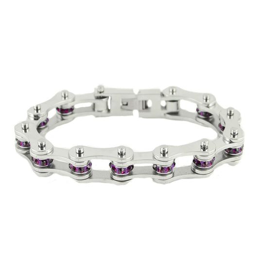 Sk2220 February 1/2’’ Wide Amethyst Color Crystal Centers Bracelet