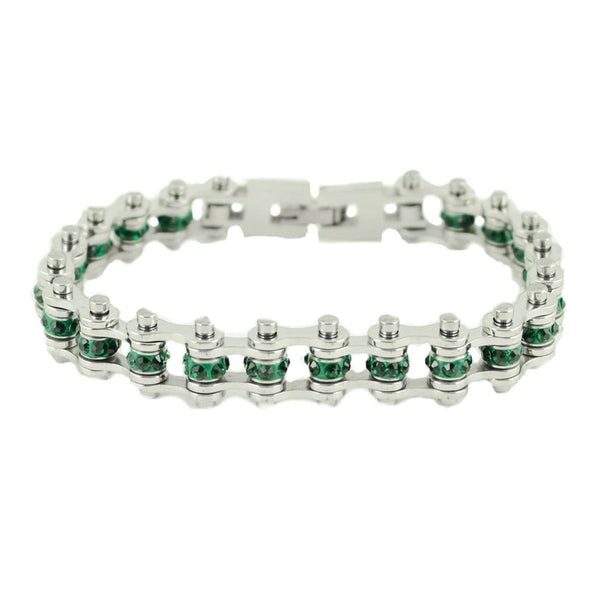 Sk2212 May 3/8’’ Wide Emerald Color Crystal Centers Birthstone Bracelet Ladies Bracelets