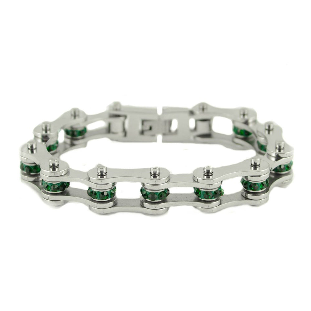 Sk2222 May 1/2’’ Wide Emerald Color Crystal Centers Bracelet