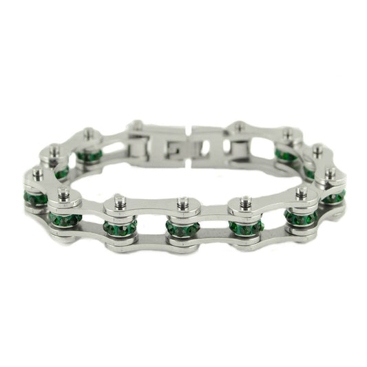 Sk2222 May 1/2’’ Wide Emerald Color Crystal Centers Bracelet