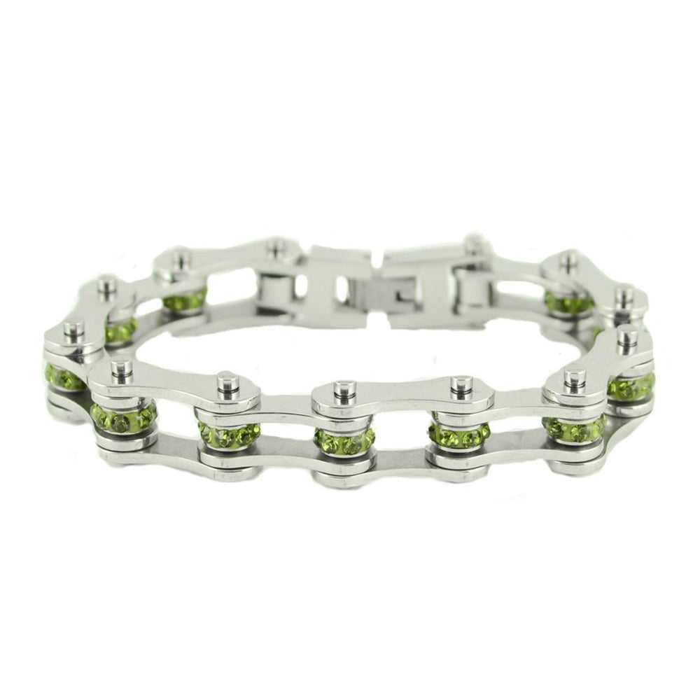 Sk2224 August 1/2’’ Wide Peridot Color Crystal Centers Bracelet