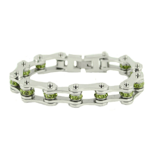 Sk2224 August 1/2’’ Wide Peridot Color Crystal Centers Bracelet