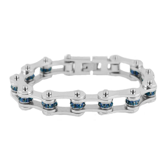 Sk2227S September 1/2’’ Wide Blue Zircon Color Crystal Centers Bracelet