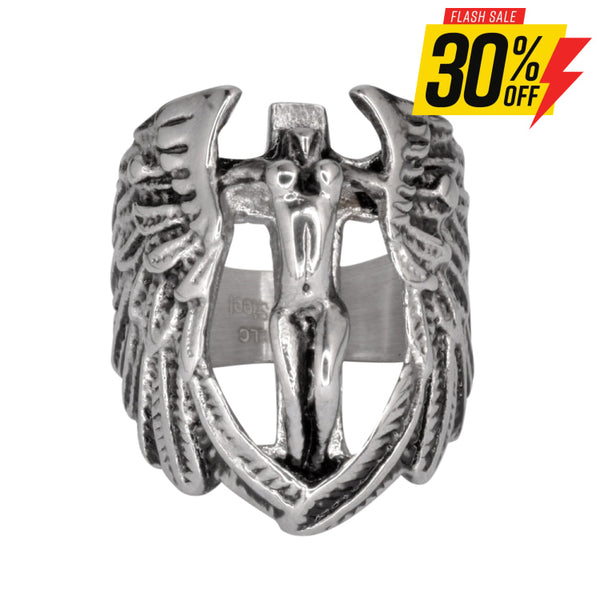 Sk1007 Female Angel With Spread Wings Ring Stainless Steel Religious Motorcycle Jewelry Sizes 9-15