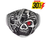 Sk1014 Gents Eye Patch Skull Ring Imitation Ruby Stone In Stainless Steel Motorcycle Biker Jewelry