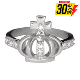 Sk1031 Ladies Imitation Diamond Crown With Cross Ring Stainless Steel Motorcycle Jewelry Sizes 5-9