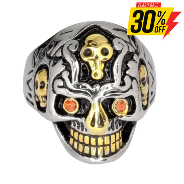 Sk1033 Gents Holy Toledo Skull Ring With Red Stone Eyes Stainless Steel Motorcycle Biker Jewelry