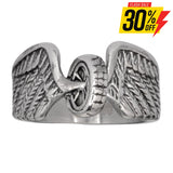 Sk1042 Ladies Keep Us Safe Ring Wheel With Wings Stainless Steel Motorcycle Jewelry Size 5-10 Rings