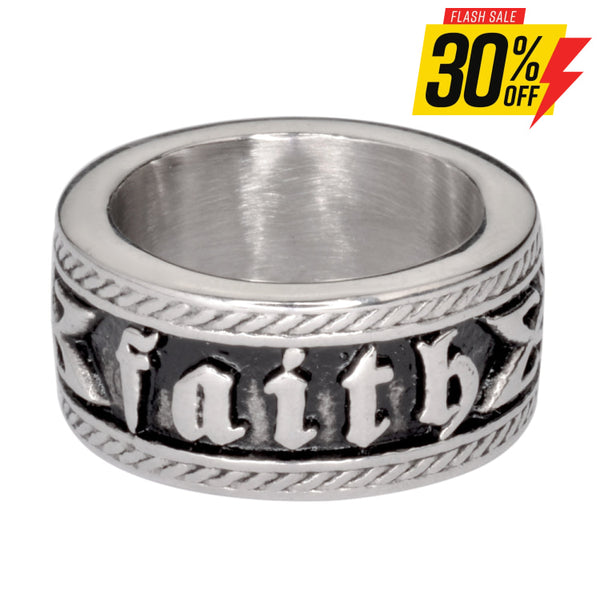 Sk1046 Ladies Faith Ring Wide Band Stainless Steel Motorcycle Jewelry Sizes 6-10 Rings