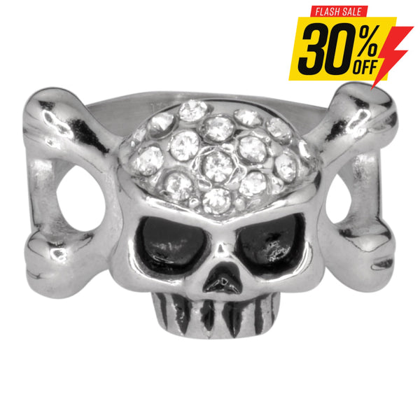 Sk1050 Ladies Skull Bones Imitation Diamond Ring Stainless Steel Motorcycle Jewelry Size 5-9 Rings