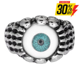 Sk1053 Ladies Blue Eyeball Ring Stainless Steel Motorcycle Jewelry Sizes 5-10 Rings